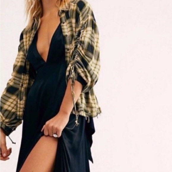 Free People shirt We The Free Black and Green Plaid Pacific Dawn Frayed small - Picture 6 of 8